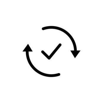 Check mark with circular arrow. refresh, reload, repeat, process icon vector