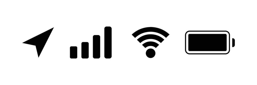 Status bar icon set. notification bar icon set. locaiton, network, wifi, battery symbol vector