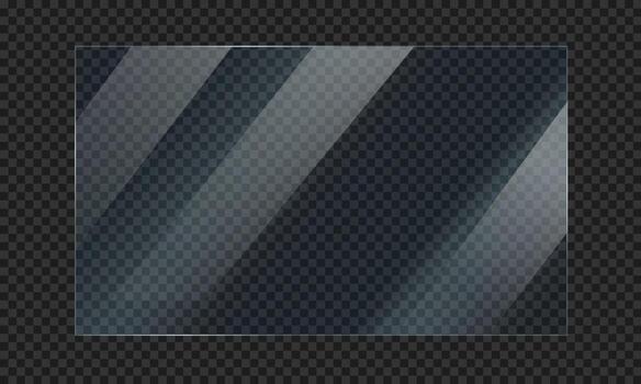 Realistic glass plate panel texture with shiny glossy light glare reflective clear acrylic surface effect overlay on isolated background rectangle gradient window design vector