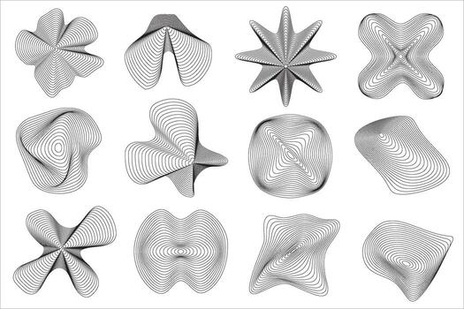 Abstract topographic pattern organic shapes. Wavy rippled concentric circles on white background. Circular fluid contour geographic liquid elements. vector