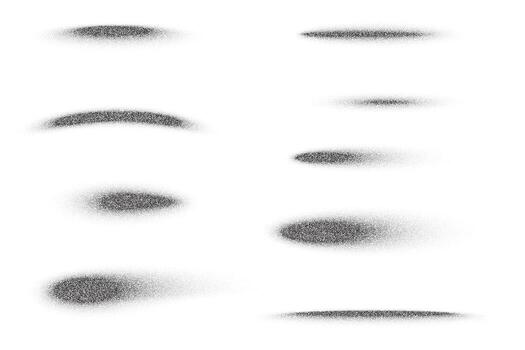 Grainy gradient shadows. Dotted circle shapes with noisy spray effect isolated on white background. Abstract brush strokes with stipple fade texture. vector