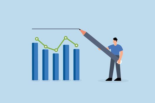 kpi, empresario dibujar expectativa línea en kpi grafico vector