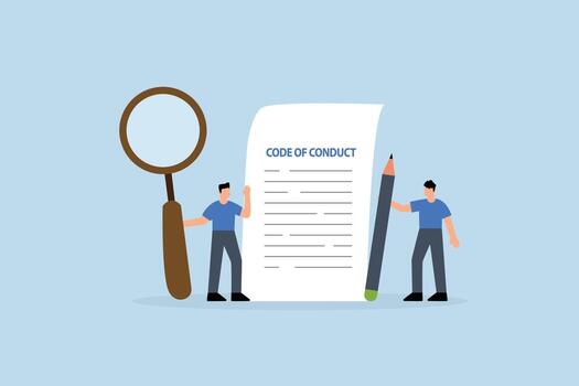Code of conduct, businessman writing code of conduct document, vector