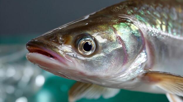 Close-up of pangasius fish in water showing shimmering scales photo