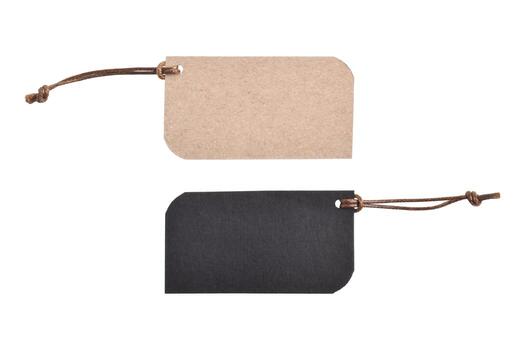 Two Blank Rectangular Tags with Rounded Corners and String Ties. photo