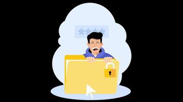 de pojke Bakom de mapp.a enkel, rolig tecknad serie liknelse för åtkomst dold digital data. video