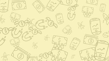 animerad börja och finansiera klotter mönster. sömlös slinga med raket, smartphone, och pengar ikoner. video