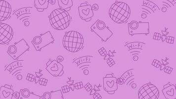 animerad teknologi klotter mönster. sömlös slinga med klottra effekt lila video