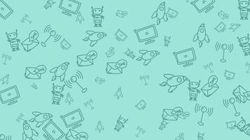 Animated Technology Doodle Pattern. Seamless Loop with Bouncing Robot, Rocket, and Computer Icons. video