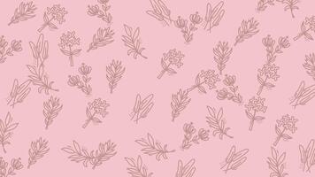 animado botánico garabatear modelo. sin costura lazo con flotante flores y hojas rosado video