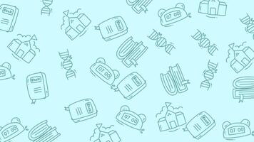 animado colegio garabatear modelo. sin costura lazo con flotante libro, reloj, y adn íconos video