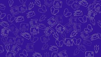 ritad för hand företags- ikoner animation. looping flimmer effekt med dator, glödlampa, och kalkylator doodles. video