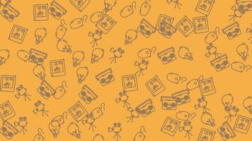 Animated Retro Technology Doodle Pattern. Seamless Loop with Floating Media Icons Orange video