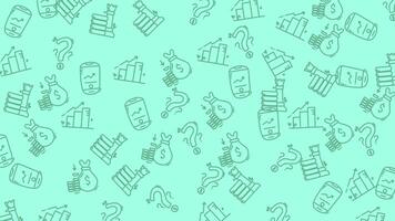 geanimeerd bedrijf strategie tekening patroon. naadloos lus met scrollen financiën, schaken, en gegevens pictogrammen video
