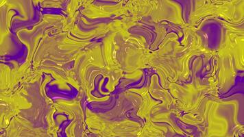 en vibrerande abstrakt bakgrund terar en glansig, smält flytande med virvlande mönster av lila och chartreuse gul, skapande en dynamisk och trogen textur video