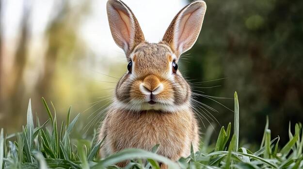 A rabbit is sitting in the grass photo