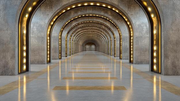 A long hallway with a lot of lights in it photo