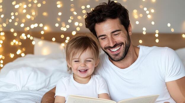 un hombre y un niño son leyendo un libro juntos foto