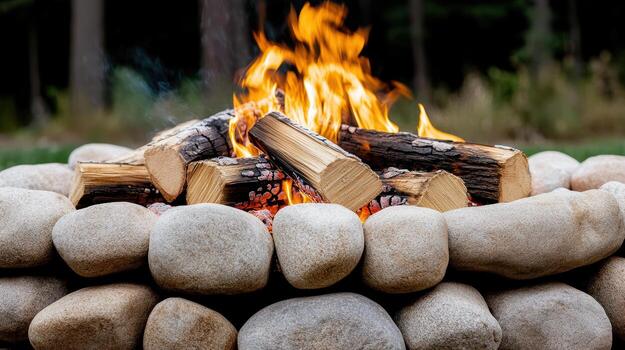 un fuego pozo con registros y piedras en eso foto