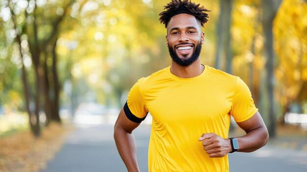 A man is running in the park photo