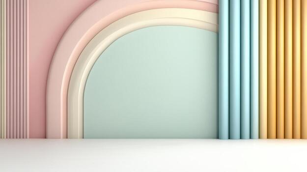 3d rendering of a colorful wall with a curved arch photo