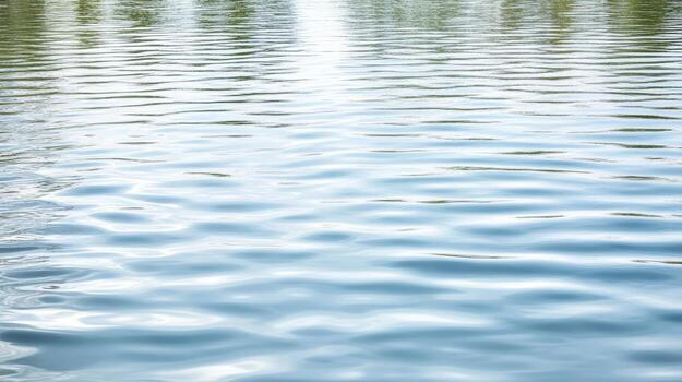 A large body of water with ripples and trees photo