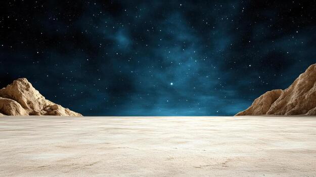A desert with rocks and a starry sky photo