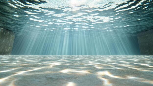 Underwater light beams coming from the surface of the water photo