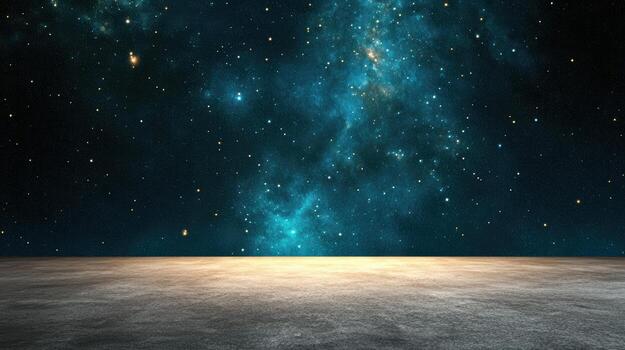 An empty room with a starry sky and a concrete floor photo
