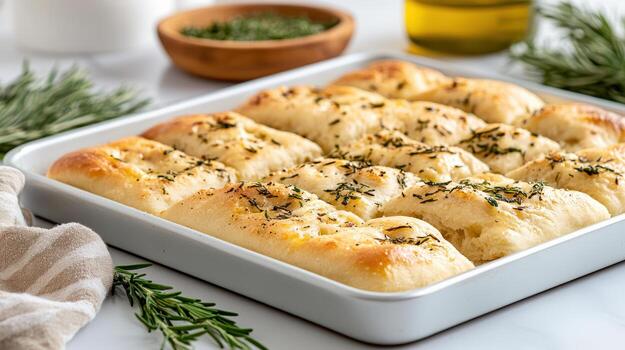 A pan filled with bread and herbs photo