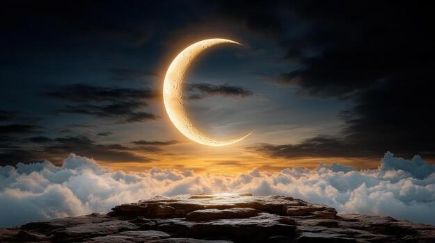 The moon is shining over the clouds in the sky photo