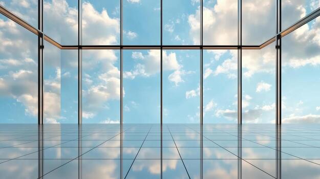 Empty room with sky and clouds in the background photo