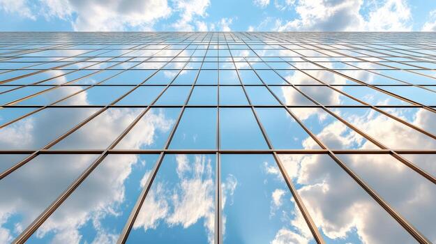 A view of a building with windows and clouds photo