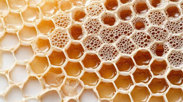 Close up of honeycomb with water and honey photo