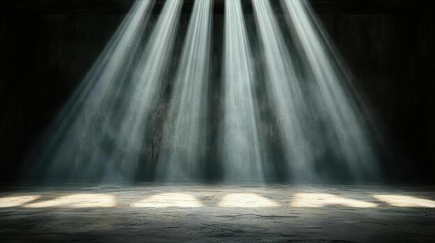 Light beams coming from the ceiling of an old room photo