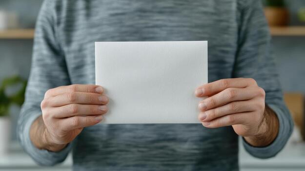 Man holding blank paper in front of him photo