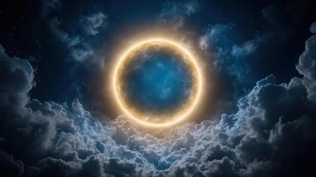 A ring of light in the sky above clouds photo