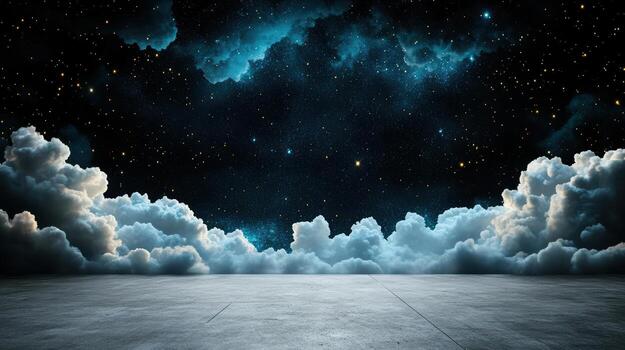 An empty room with clouds and stars photo