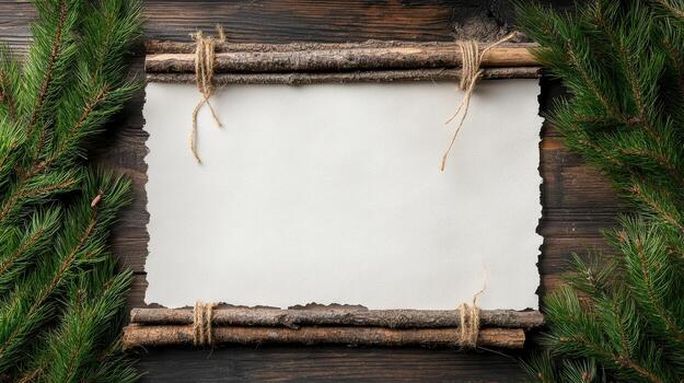 Blank paper on a wooden background with twigs photo