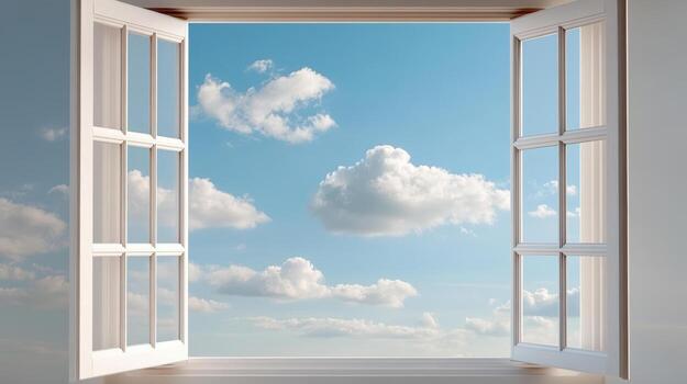 An open window with a view of the sky photo