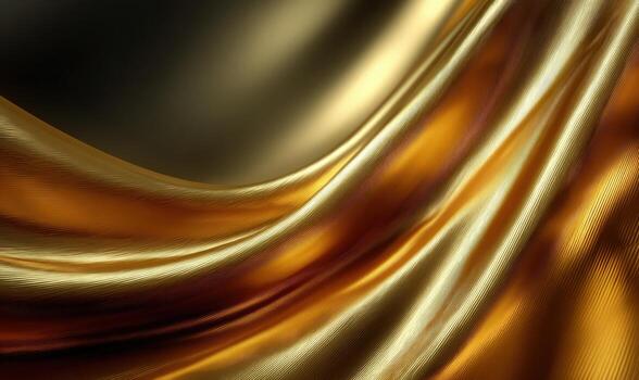 Flowing golden silk fabric drapes elegantly, showcasing smooth textures and rich colors, creating a luxurious atmosphere perfect for design and artistic projects photo