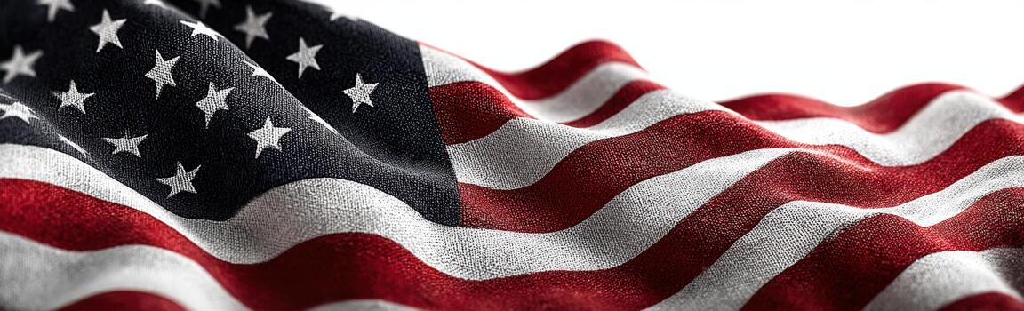 American flag waving gently in the breeze, showcasing vibrant colors and intricate details of stars and stripes, symbolizing national pride and unity in a serene setting photo