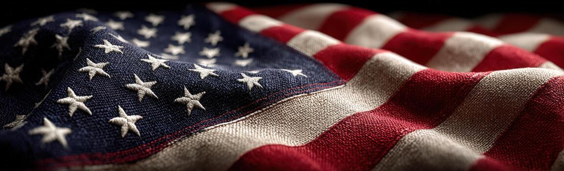 americano bandera cubierto esmeradamente, exhibiendo vibrante colores y intrincado texturas, simbolizando patriotismo y nacional orgullo en un visualmente sorprendentes composición foto