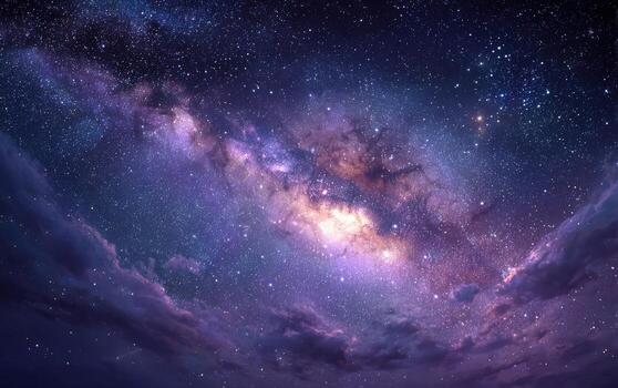 Stunning cosmic landscape featuring a vibrant galaxy with swirling colors, bright stars, and ethereal clouds, creating a mesmerizing view of the universe at night photo