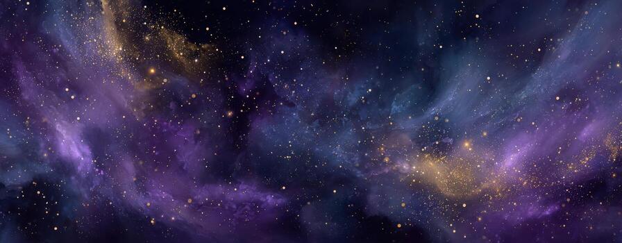 Cosmic nebula with vibrant purple and blue hues, scattered stars, and swirling clouds of gas, creating a mesmerizing celestial scene in deep space photo