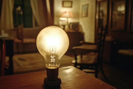 un ligero bulbo es en un mesa en un habitación foto