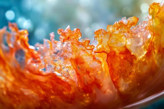 Vibrant orange and blue wave texture with intricate details in a close-up view of water splashes. photo