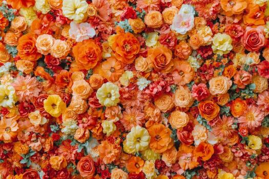 Vibrant display of orange and white flowers creating a stunning floral backdrop for various events. photo
