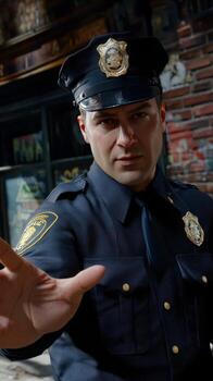 Smiling police officer interacting with community members in a park during a sunny afternoon. photo