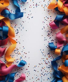 Ribbons and confetti on a white background photo
